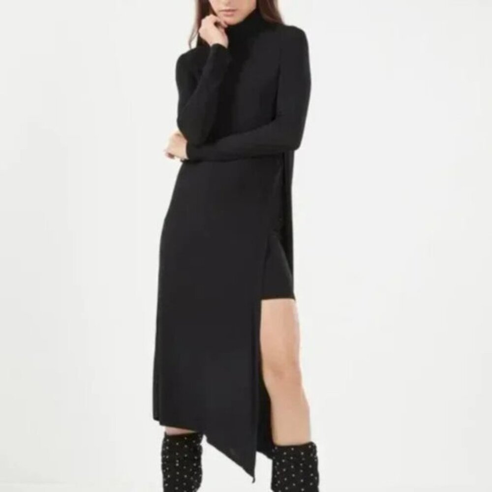 BCBG MaxAzria Kabrina Asymmetric Hem Long Sleeve Midi Dress Womens Evening Wear